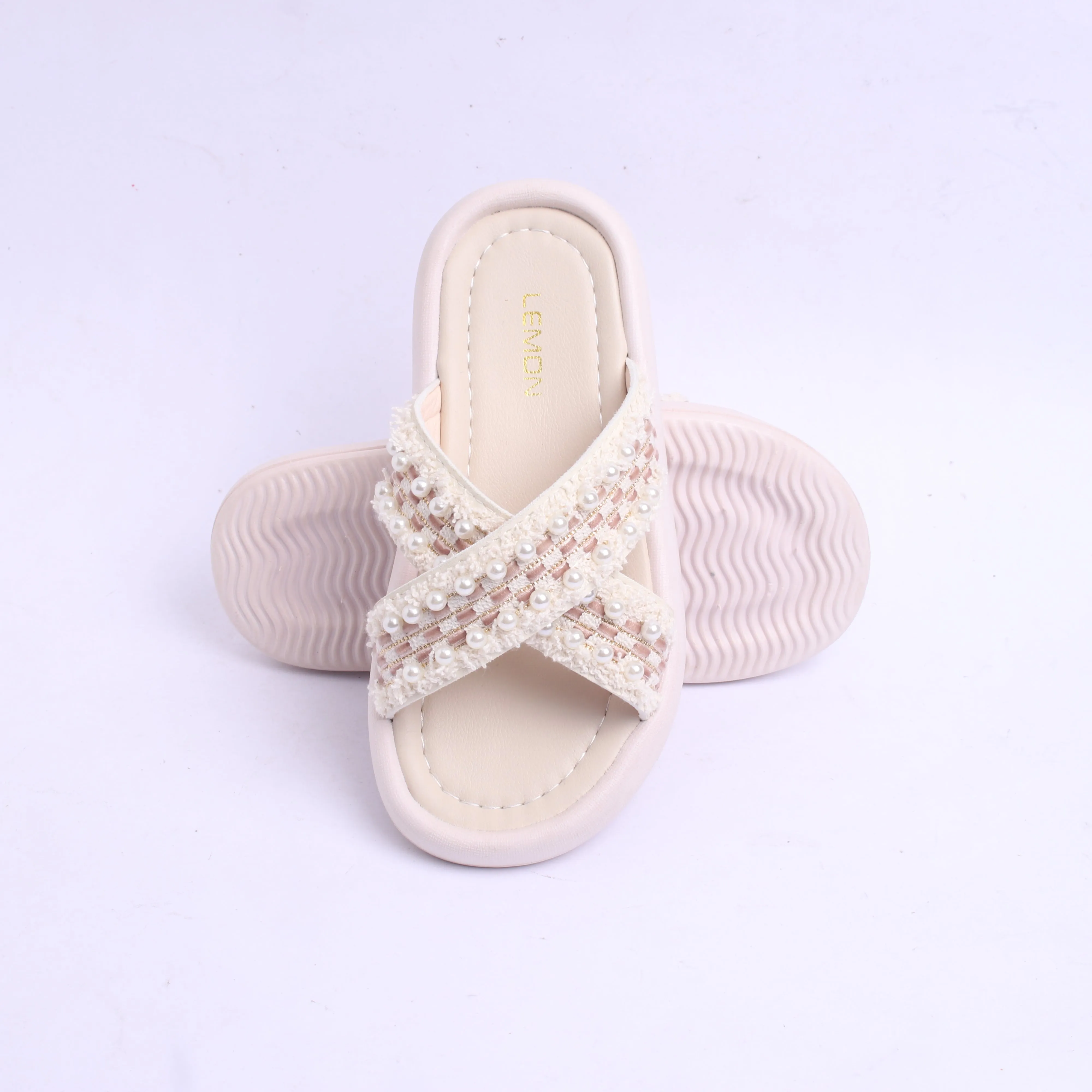 Criss Cross Design Pearl Applique Floters - White & Cream