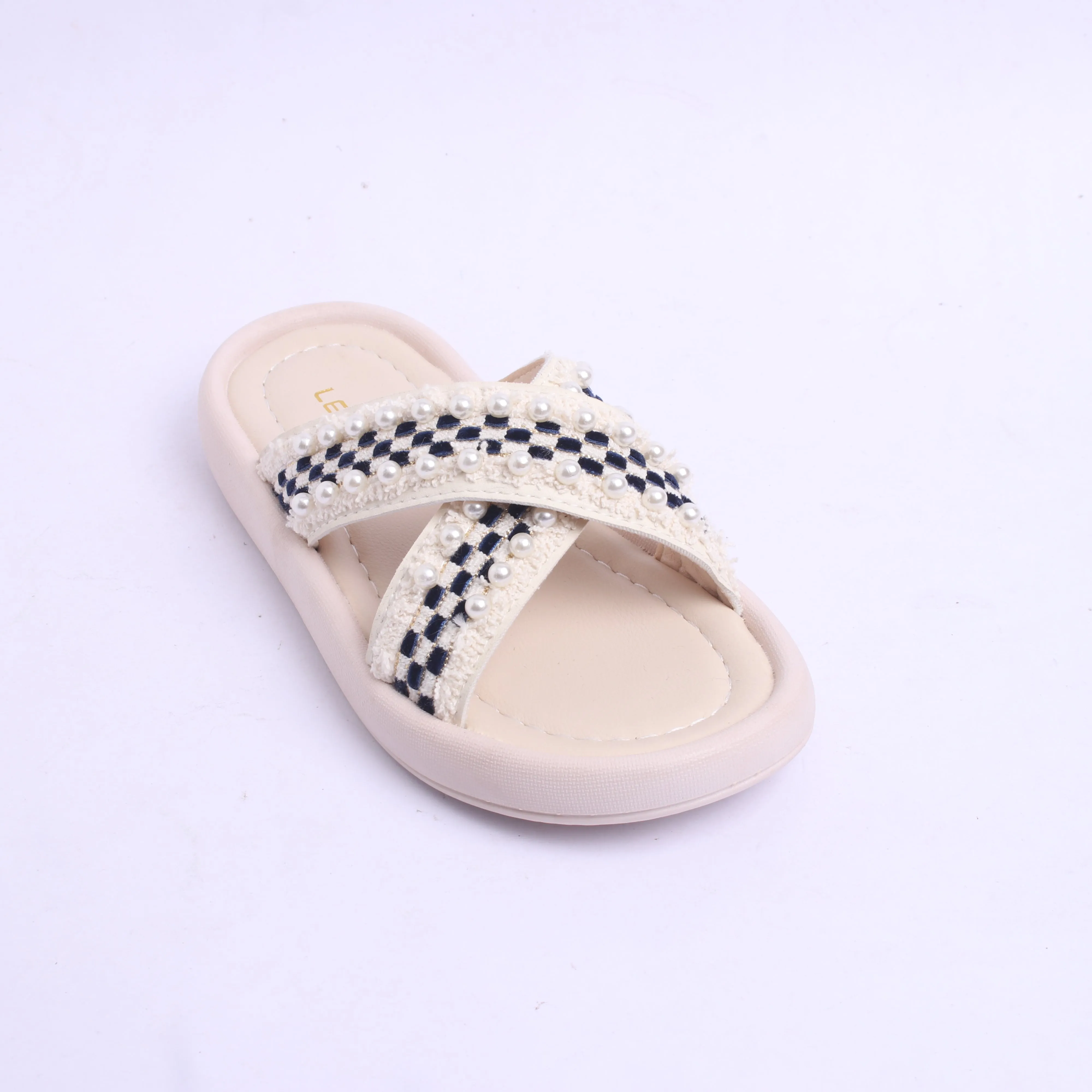 Criss Cross Design Pearl Applique Floters - White & Navy