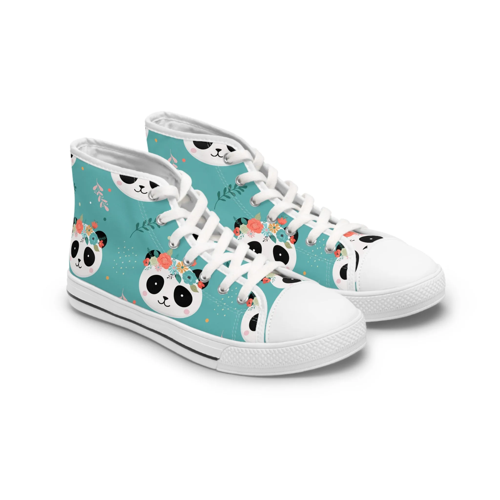 Cute Panda Heads Women's High Top Sneakers