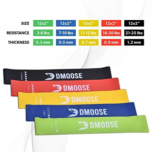 DMoose Fitness Resistance Bands for Upper Lower Body 3 Resistance Levels Multicolor 3 Pack