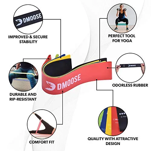 DMoose Fitness Resistance Bands for Upper Lower Body 3 Resistance Levels Multicolor 3 Pack