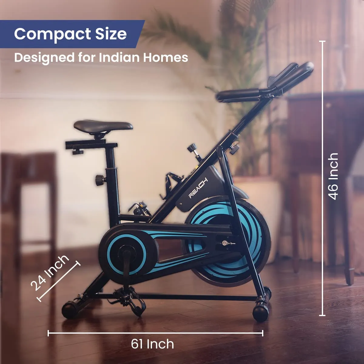 ELEV8 by Reach Vision MII Spin Bike | 6.5 Kg Flywheel | 7 levels of Adjustable Resistance | LCD Monitor | Fitness Cycle for Home Gym | Ideal for Lower Body & Tummy Workout | Max User Weight 110kg