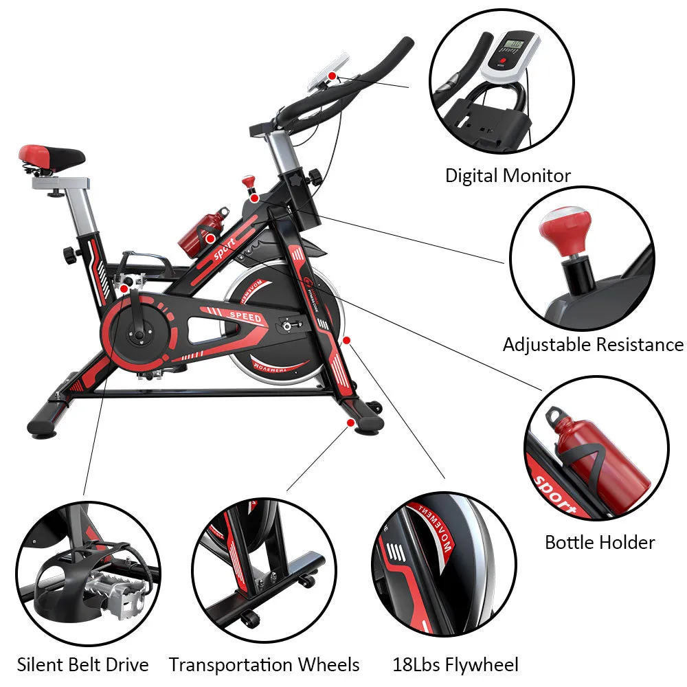 Exercise Bike Indoor Cycling Stationary Bike with LCD Display & Adjustable Resistance