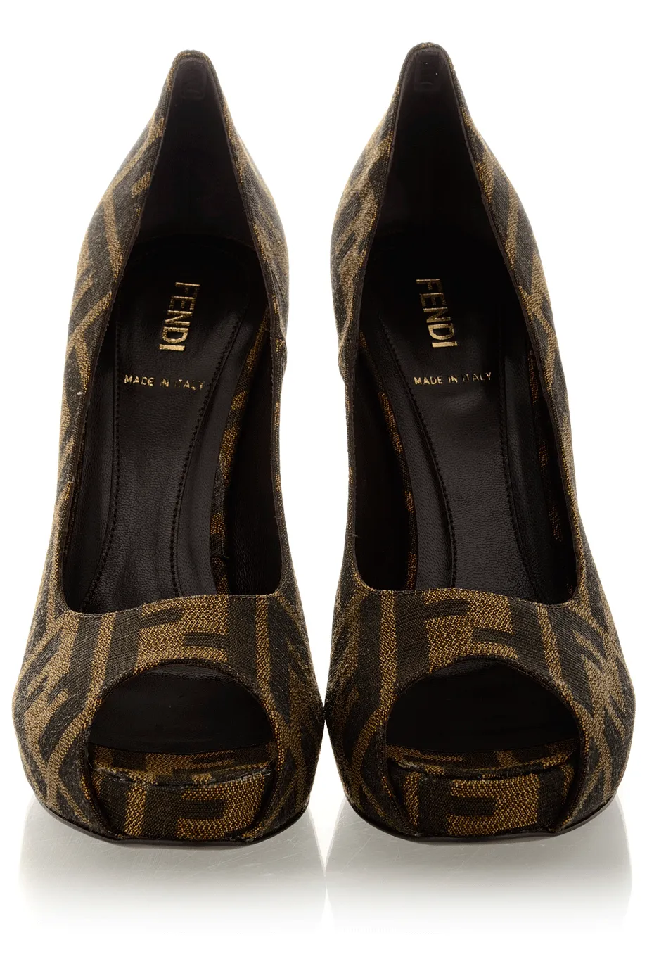 FENDI SPUNTATA Zucca Tabacco Peep Toe