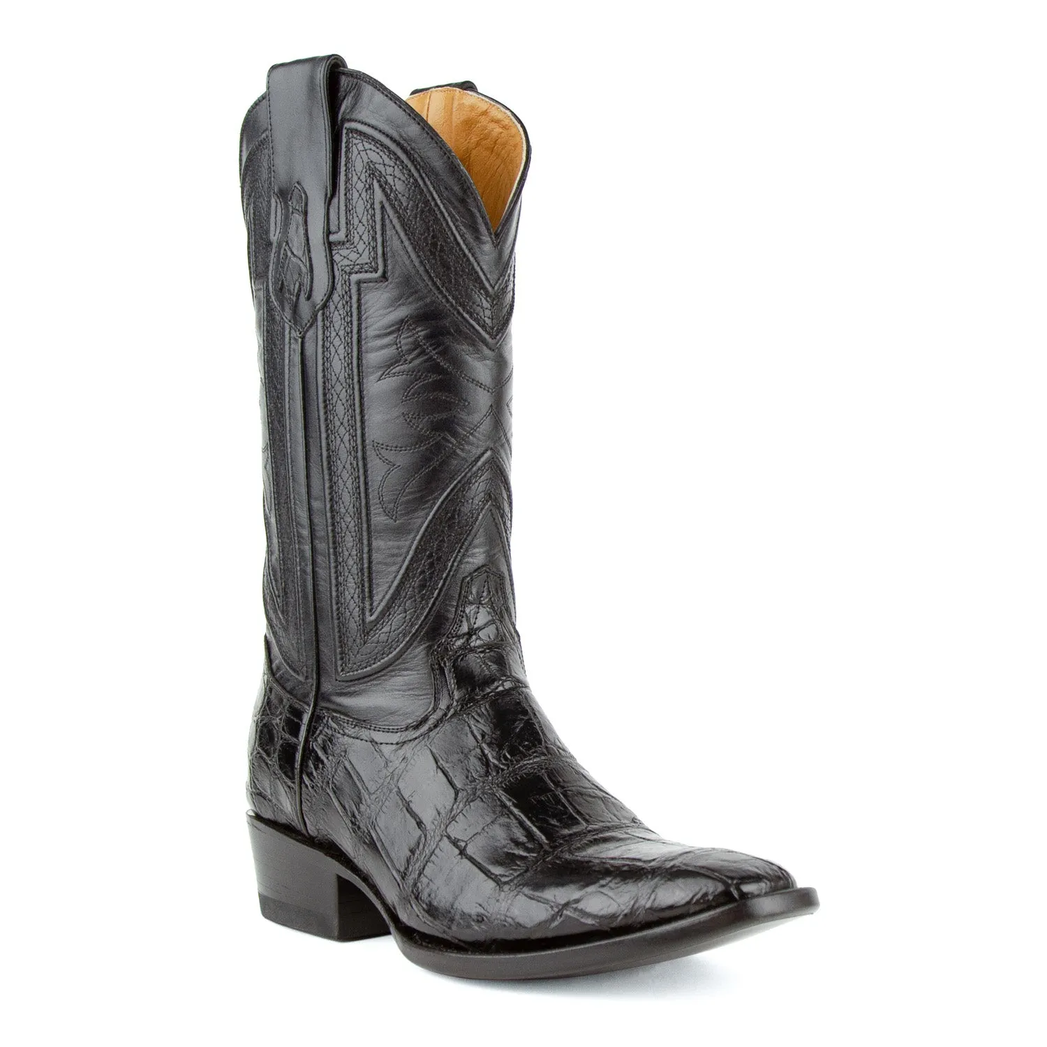 Ferrini Mens Stallion French Toe Black American Alligator Cowboy Boots