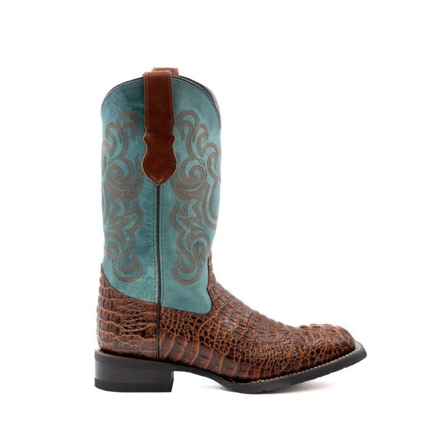 Ferrini Mens Stampede S-Toe Sport Rust Leather Caiman Cowboy Boots