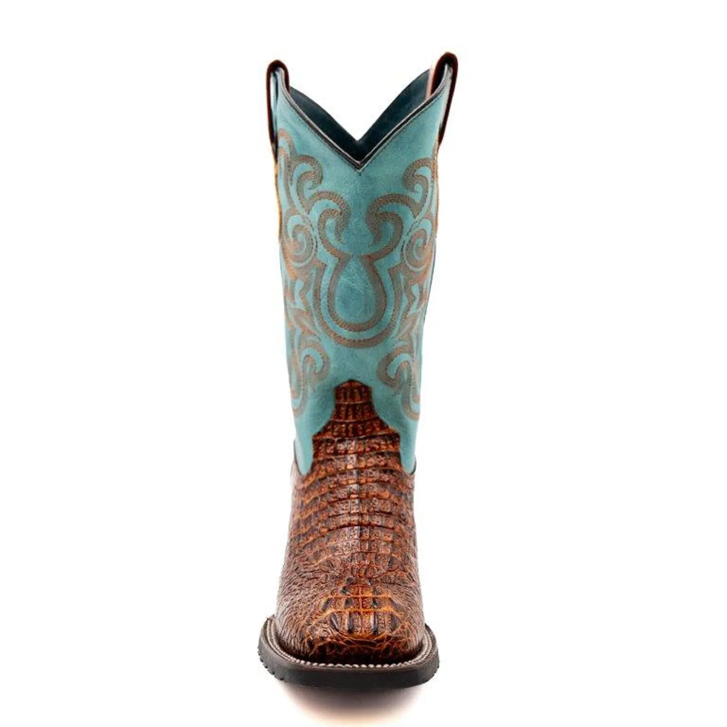 Ferrini Mens Stampede S-Toe Sport Rust Leather Caiman Cowboy Boots