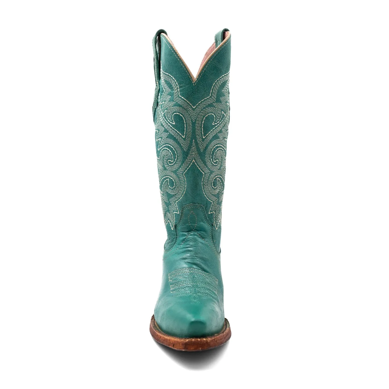 Ferrini Womens Mae Snip Toe Turquoise Leather 13in Cowboy Boots