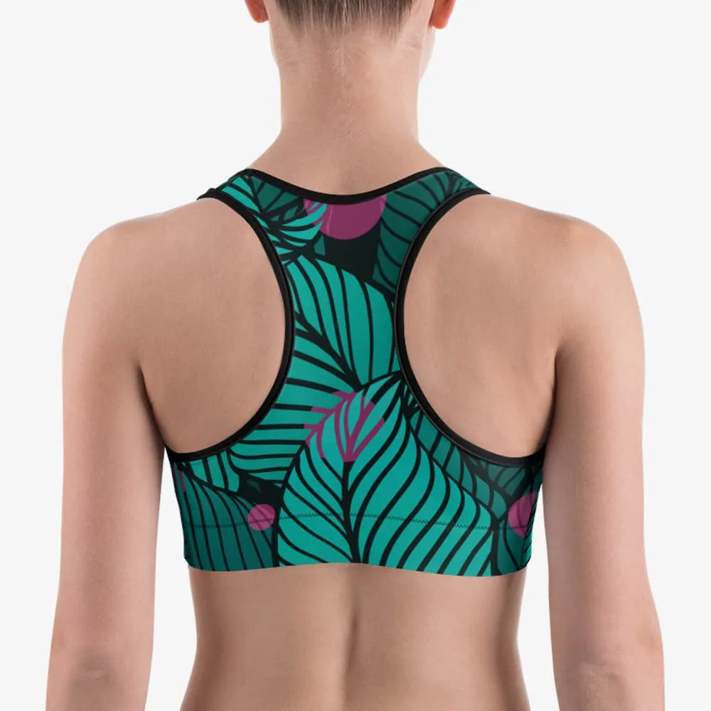 Floral Sports bra "Fireflies" Green/Pink