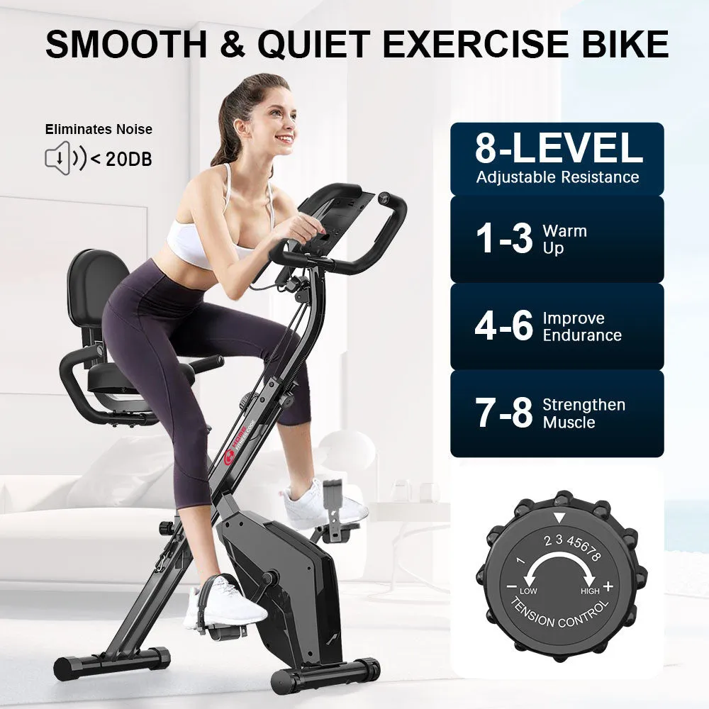 Foldable Exercise Bike Fitness Bike 2-in-1 Upright and Recumbent Bike (New Version)