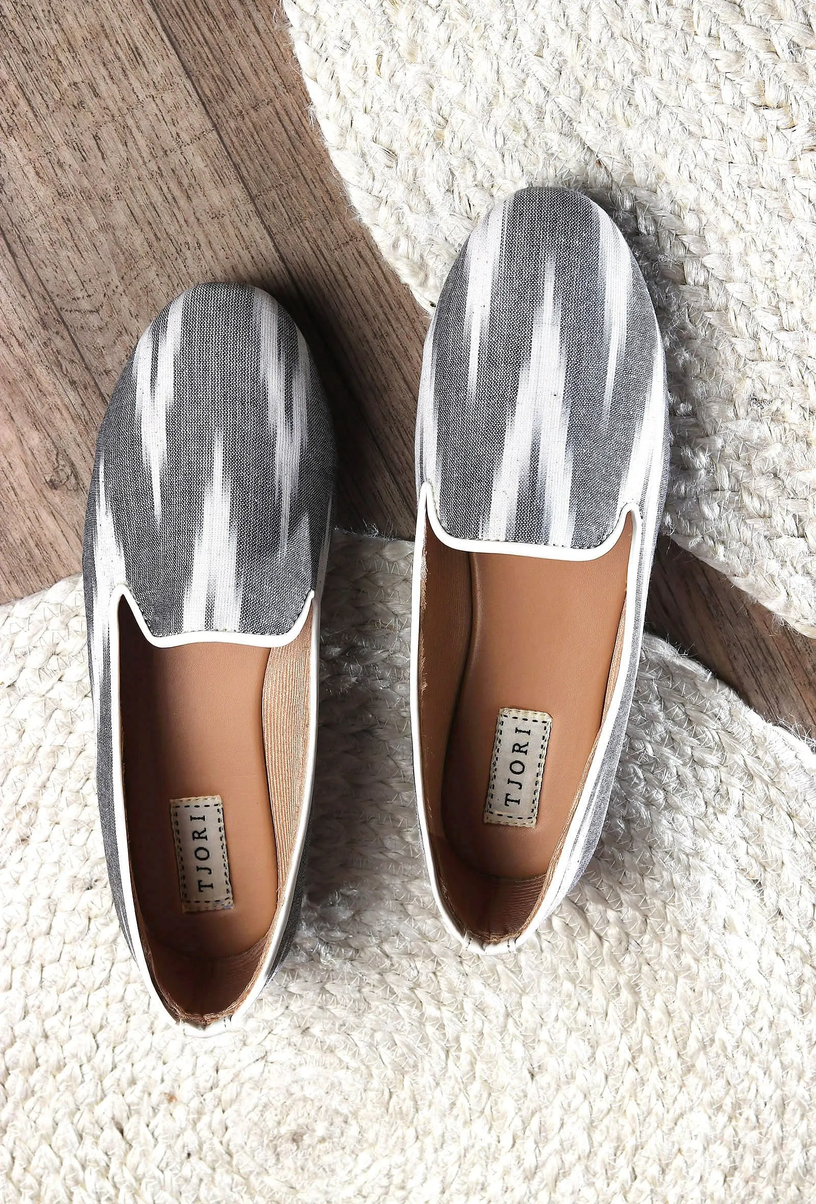 Fossil Grey & Tawny Brown Ikat Flat Cruelty Free Leather Ballerina