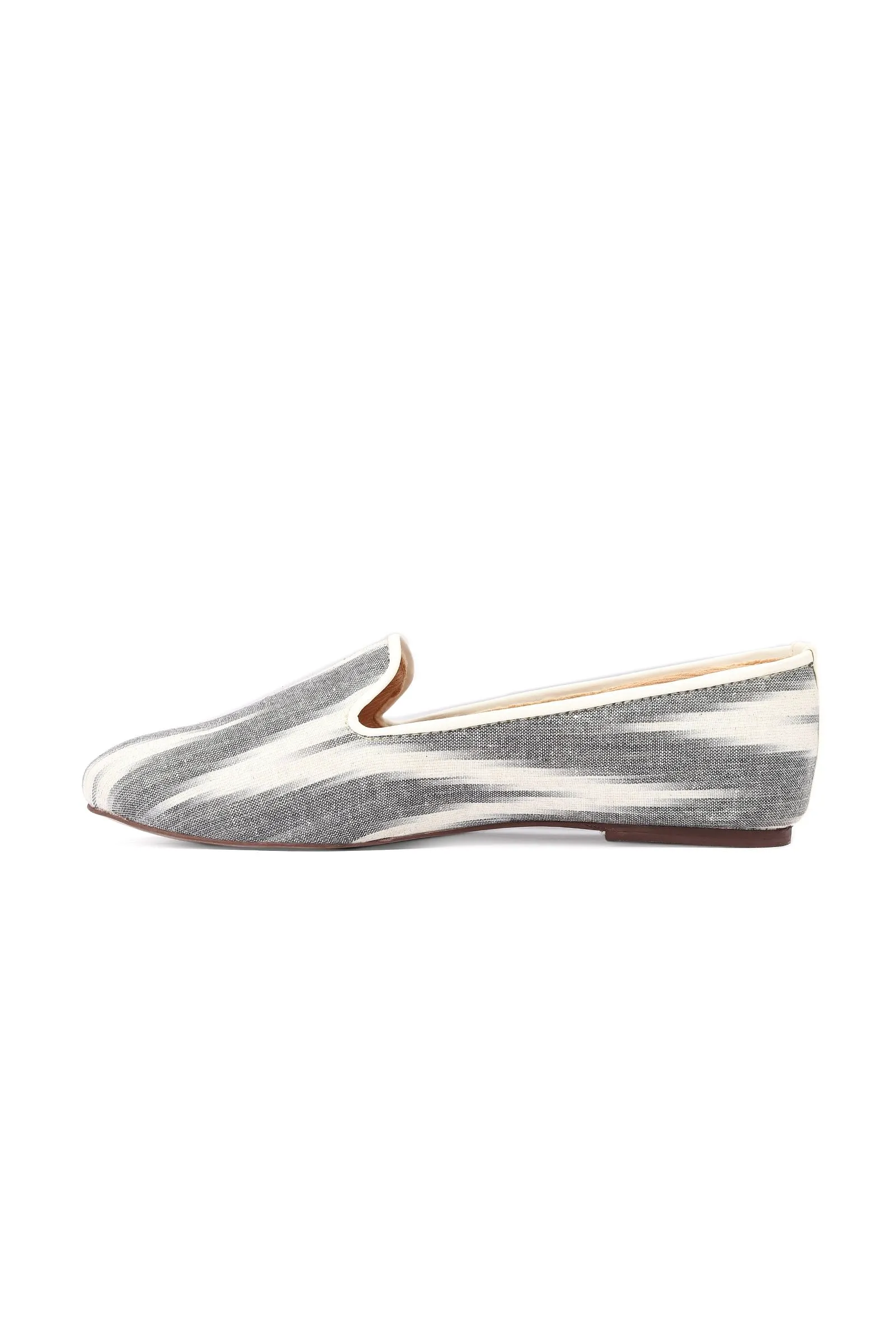 Fossil Grey & Tawny Brown Ikat Flat Cruelty Free Leather Ballerina