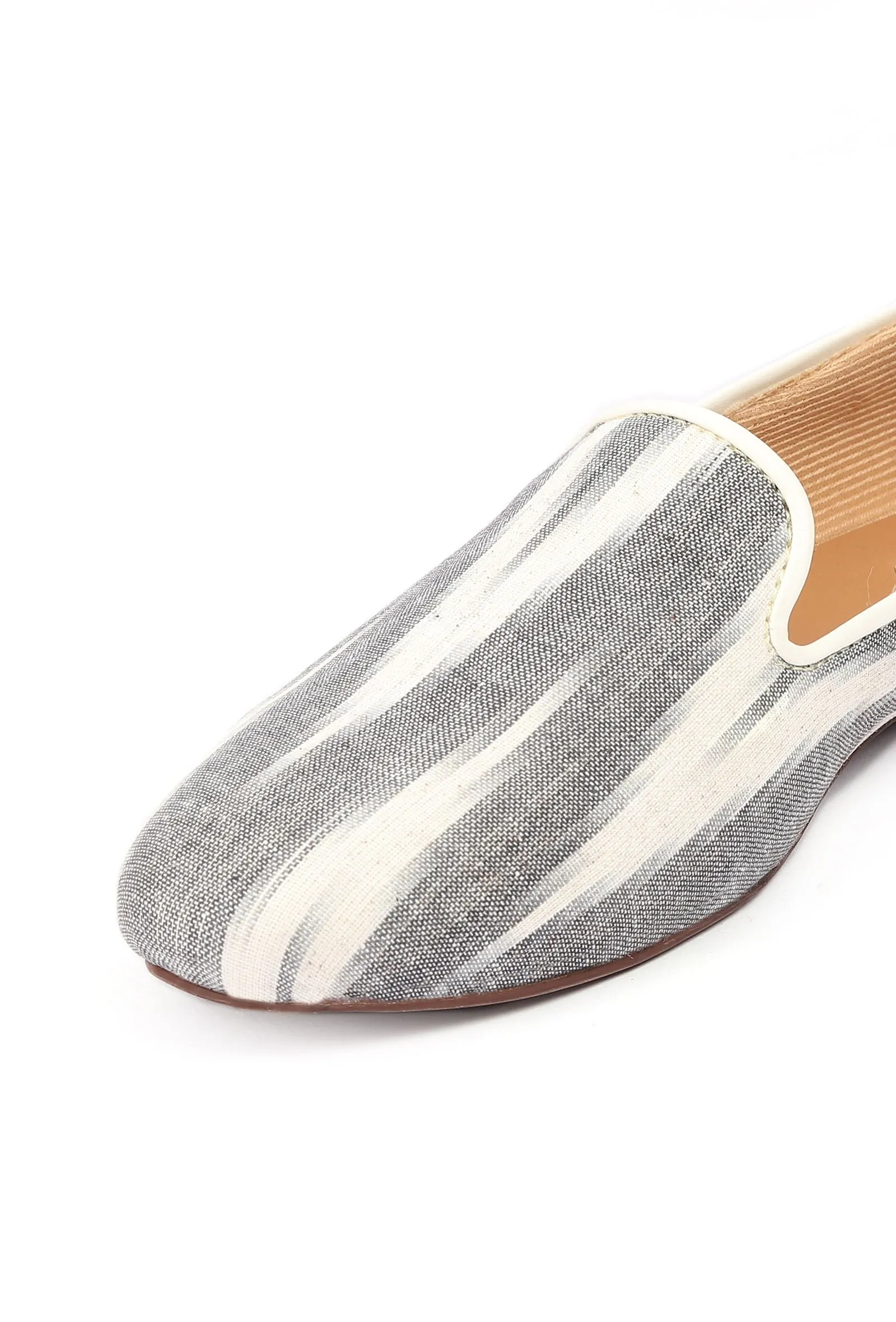 Fossil Grey & Tawny Brown Ikat Flat Cruelty Free Leather Ballerina