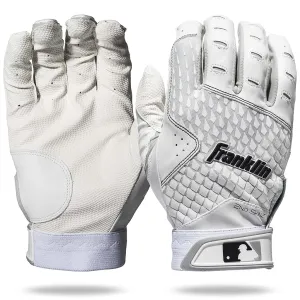 Franklin Sports MLB 2nd-Skinz Batting Gloves Youth (Age 7 – 12) Baseball/Softball Glove Pairs for Kids Boys and Girls Secure Grip Fit (Youth-Small, White)