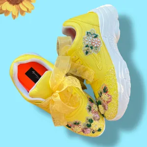 FUNKY N TRENDY yellow embroidery sneakers for brides /yellow embroidered sneakers/ handcrafted sneakers/ floral sneakers / bridal sneakers / bridesmaid sneakers/ yellow hand work sneakers/haldi sneakers