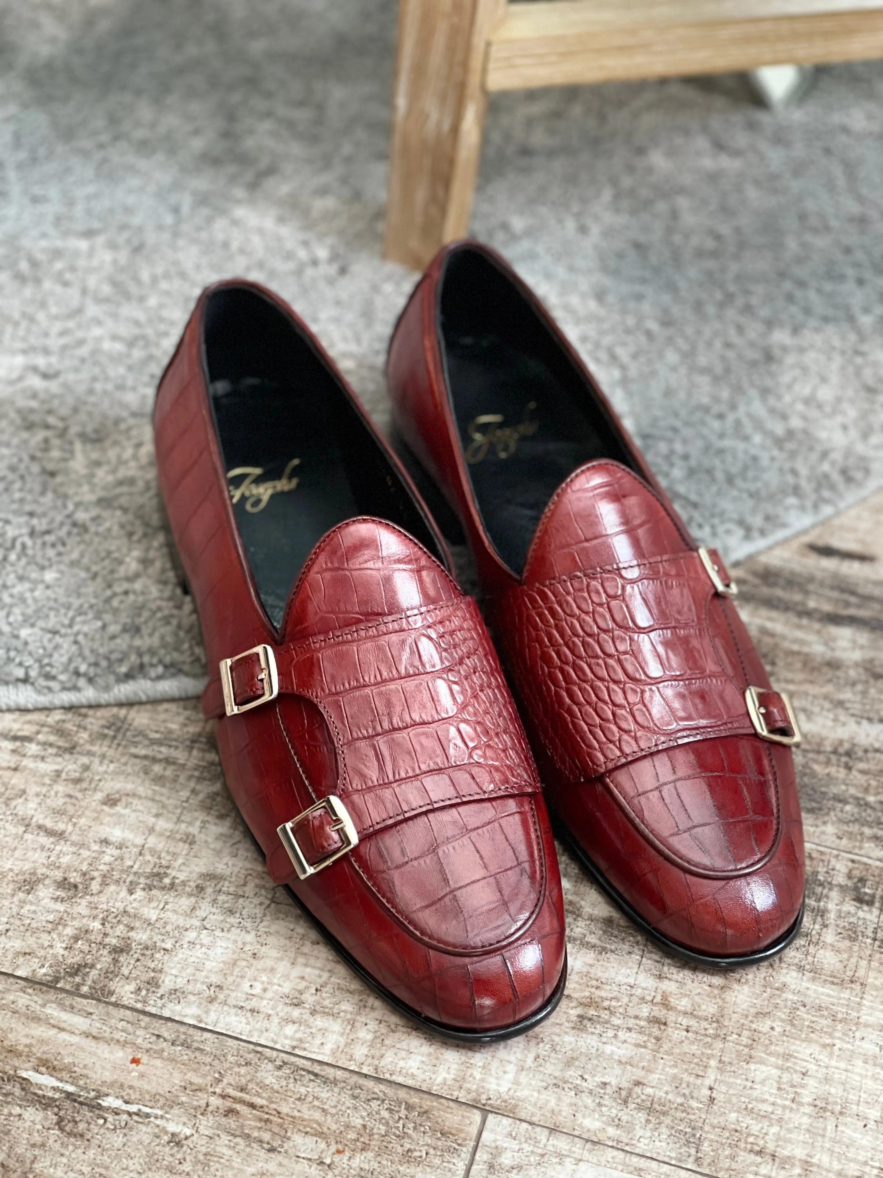 GENTLEMANS BROWN CROC.MONK STRAP