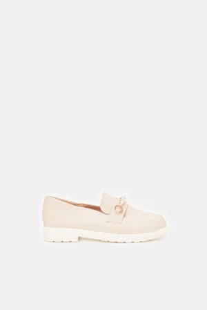 Girls Beige Pearl Slip-On Shoes