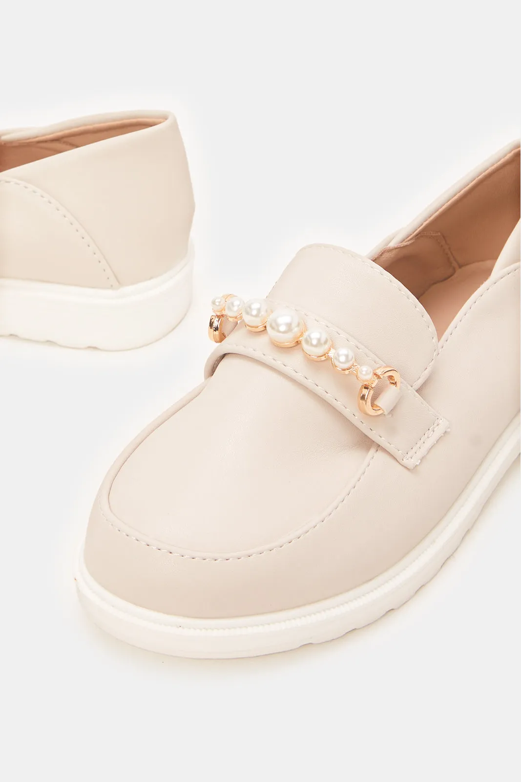 Girls Beige Pearl Slip-On Shoes