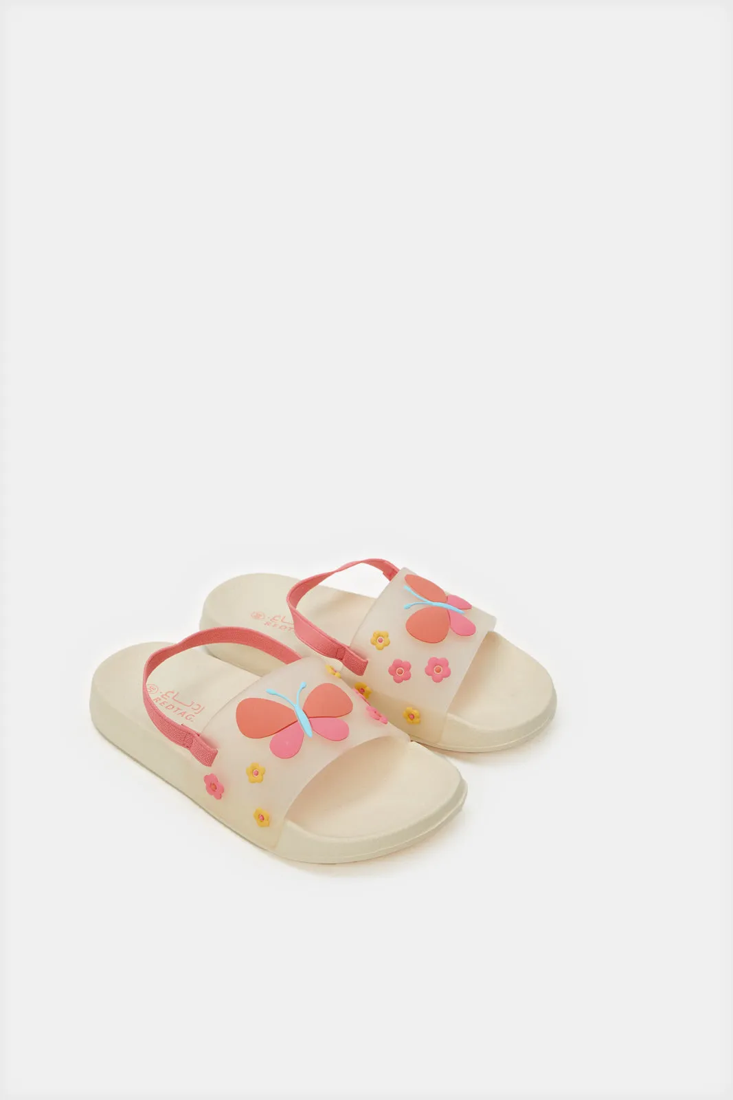 Girls Pink Butterfly Embellished Slide