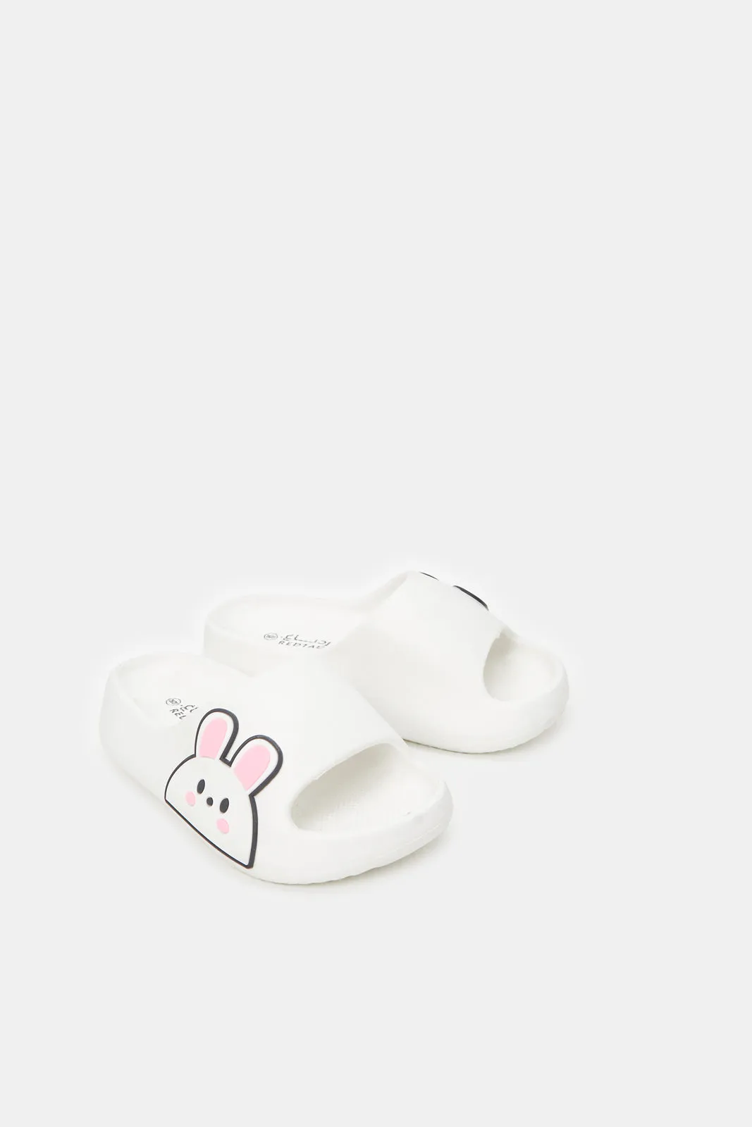 Girls White Bunny Trim Slides