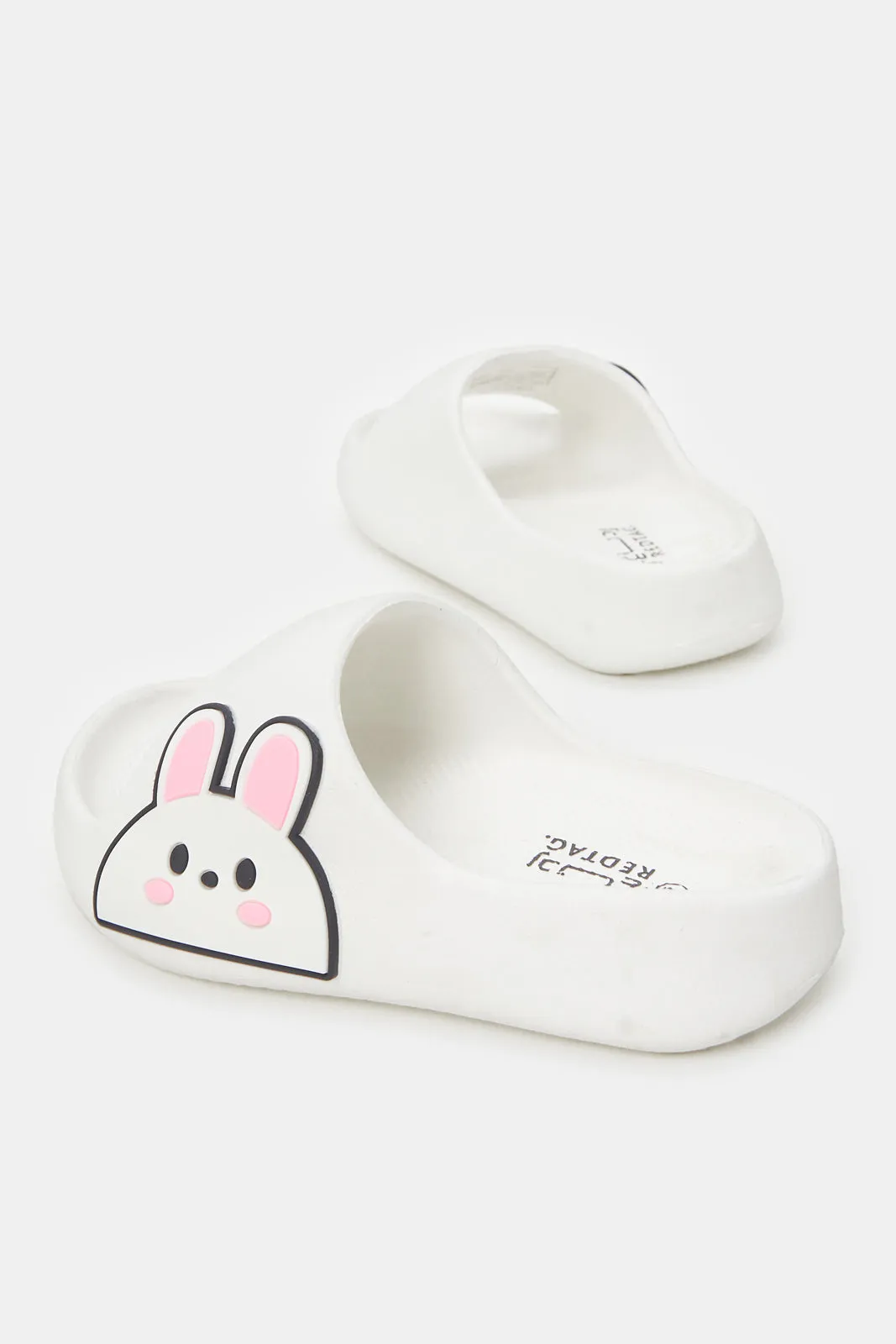 Girls White Bunny Trim Slides