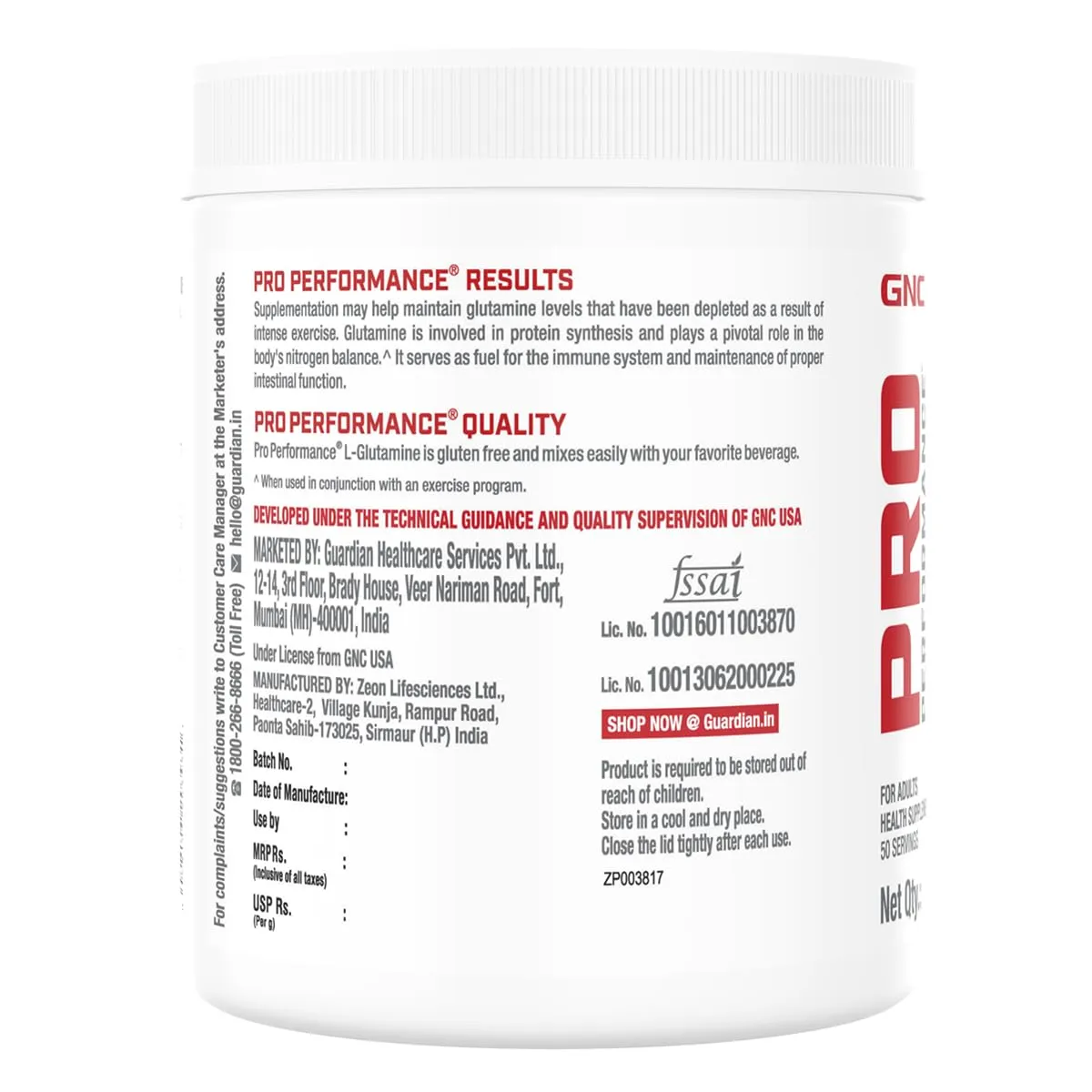 GNC Pro Performance L-Glutamine 5000 mg | 250 gm | 50 Servings | Key Amino Acid For Faster Recovery | Boosts Immunity | Supports Intestinal Function | Lactose Free | Zero Gluten | Unflavoured