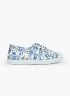 Hampton Canvas Plum Print Plimsolls in Blue Floret