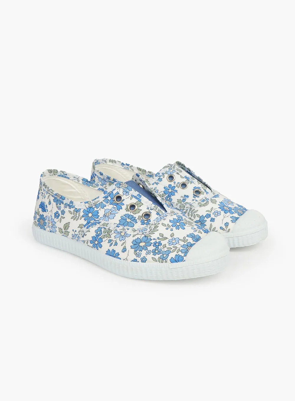 Hampton Canvas Plum Print Plimsolls in Blue Floret