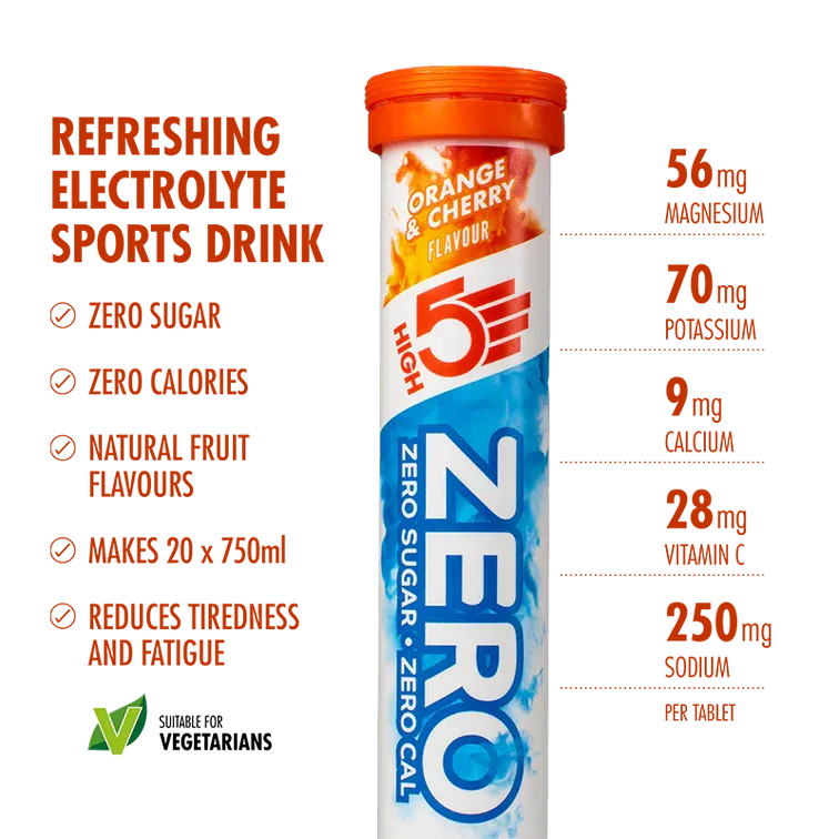 HIGH 5 ZERO SALTS TUBE Orange & Cherry Electrolyte Drink - 8 Pack Box