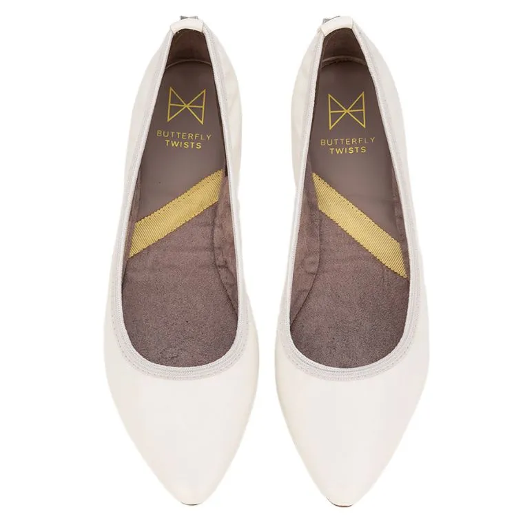 JANEY Ballet Flat Shoes - Off White Tumble Nappa