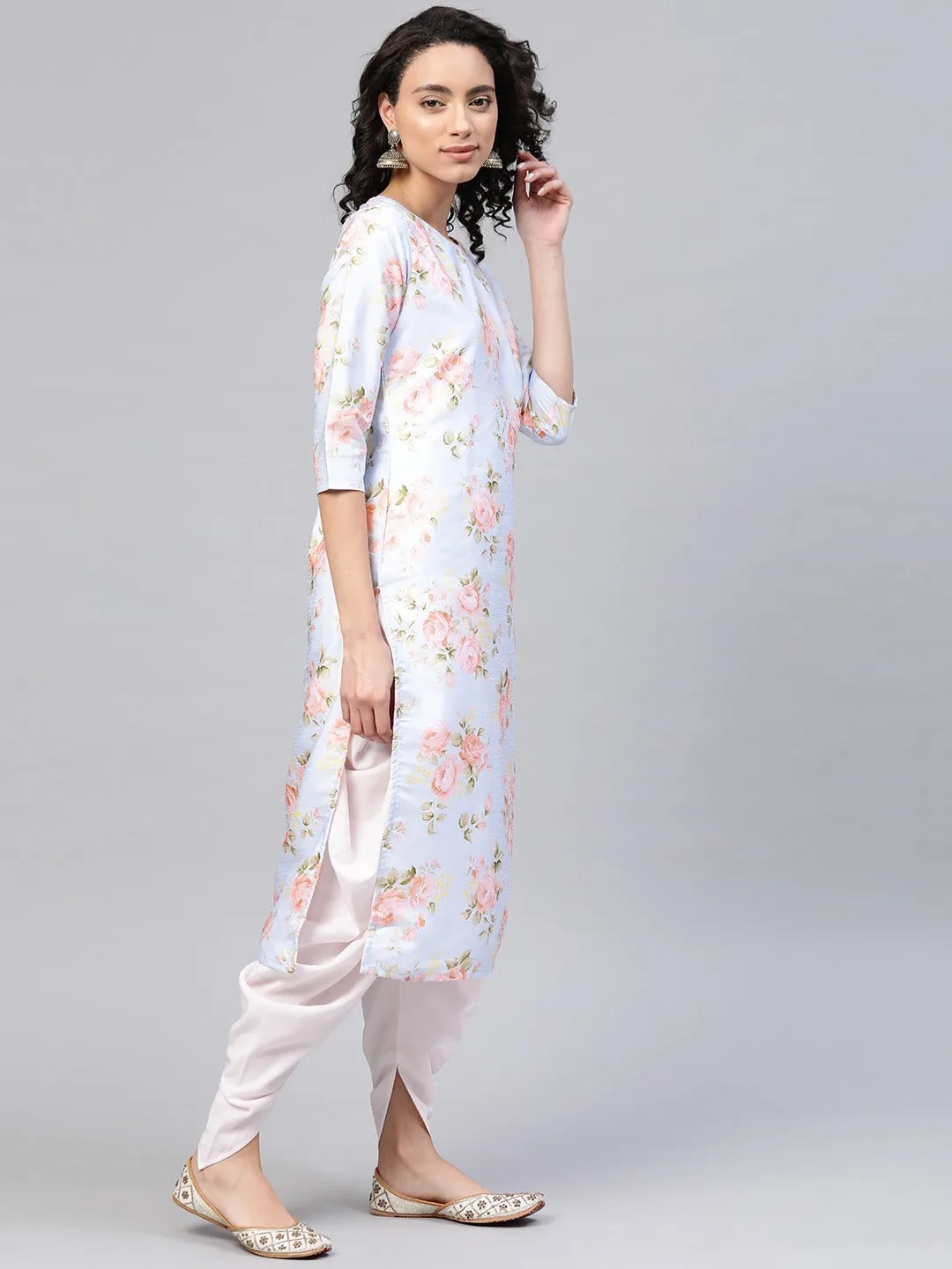 Jashvi Poly Silk Digital Print Kurta With Dhoti Pant