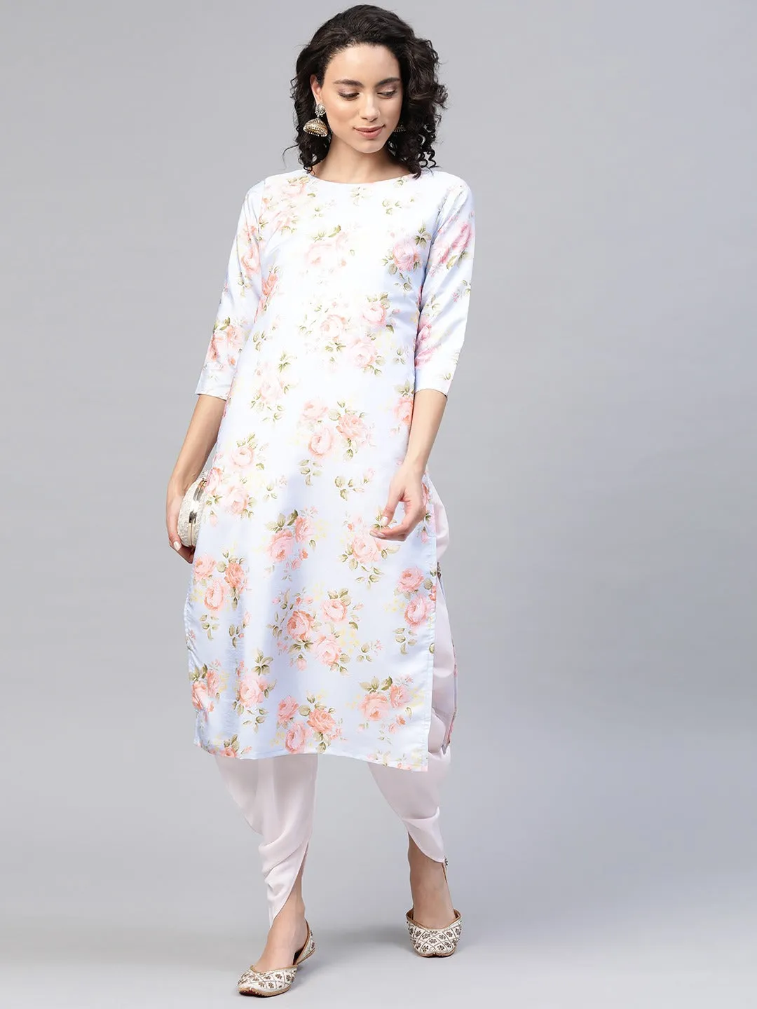 Jashvi Poly Silk Digital Print Kurta With Dhoti Pant