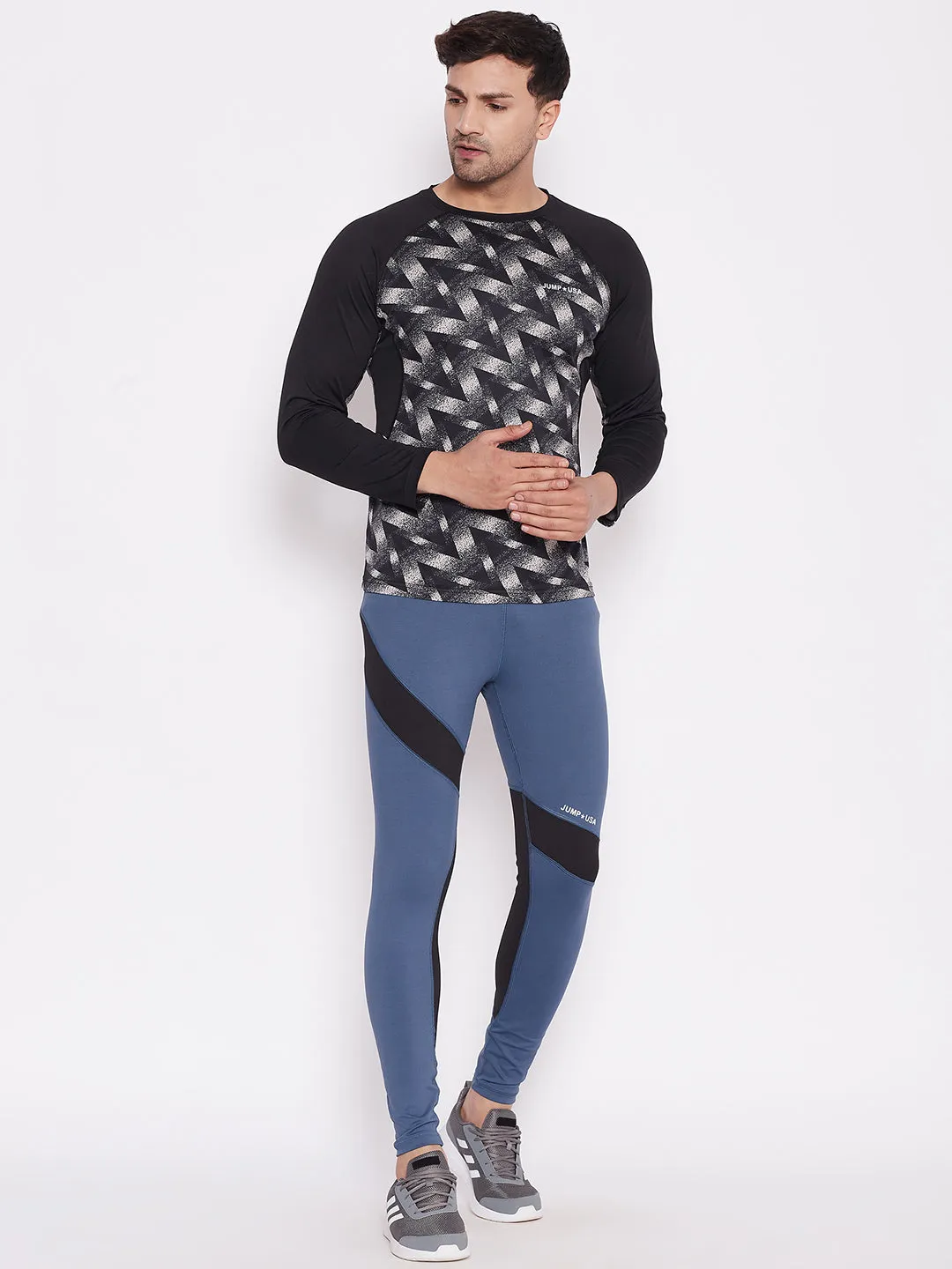 JUMP USA Men Ensign Blue & Black Active Wear Tights