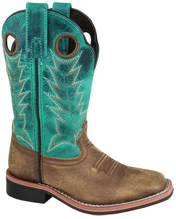 Kid's Smoky Mountain Jesse Distressed Brown/Turquoise Square Toe Boot