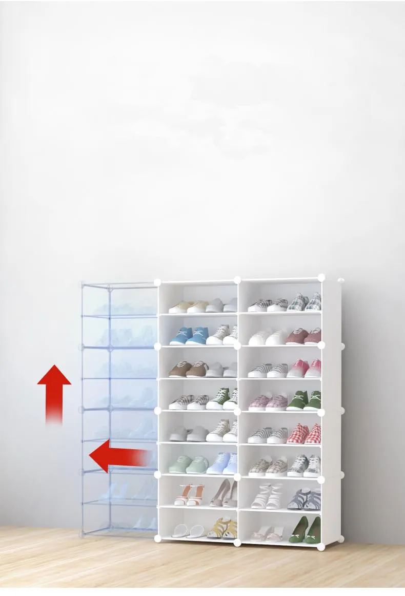 Kuber Industries Pack of 6 Shoes Cabinet |2 Column 3-Tier Foldable Shoe Rack Organizer for Closet | Plastic Shoe Shelf Collapsible Shoes Storage Box | Shoe Cabinet with Lids | JL2C3TWH | White