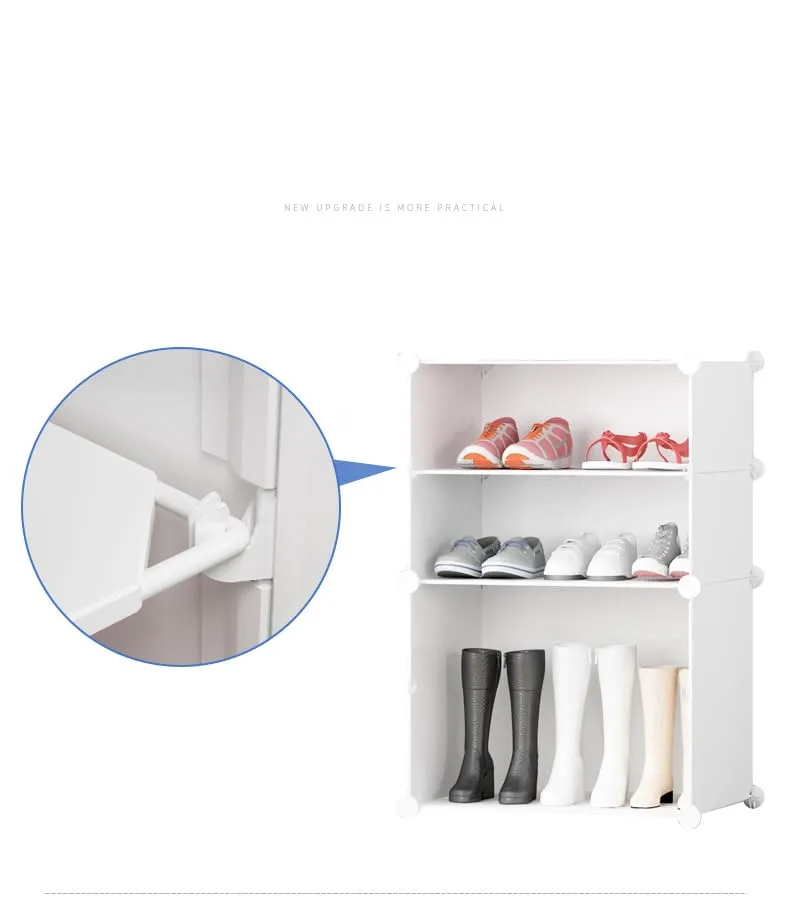 Kuber Industries Pack of 6 Shoes Cabinet |2 Column 3-Tier Foldable Shoe Rack Organizer for Closet | Plastic Shoe Shelf Collapsible Shoes Storage Box | Shoe Cabinet with Lids | JL2C3TWH | White