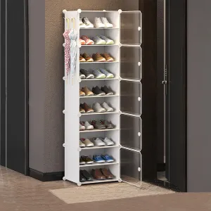 Kuber Industries Pack of 6 Shoes Cabinet |2 Column 3-Tier Foldable Shoe Rack Organizer for Closet | Plastic Shoe Shelf Collapsible Shoes Storage Box | Shoe Cabinet with Lids | JL2C3TWH | White