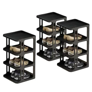 Kuber Industries (Set of 3) Waterproof Plastic Chappal Stand for Slipper & Footwear | 4-Layer Portable Shoe Rack For Home | Collapsible Design - Black