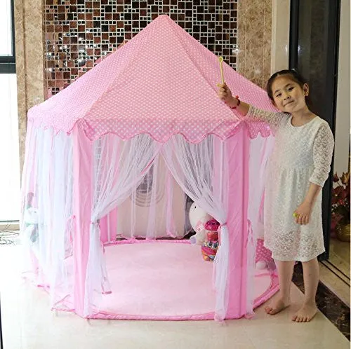 Large Indoor and Outdoor Kids Play House Pink Hexagon Princess Castle Tent Child