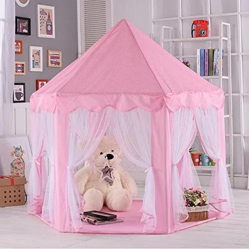 Large Indoor and Outdoor Kids Play House Pink Hexagon Princess Castle Tent Child