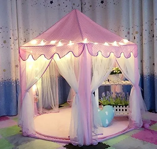 Large Indoor and Outdoor Kids Play House Pink Hexagon Princess Castle Tent Child