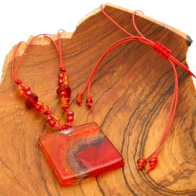 Lava Translucent Square Fused Glass Pendant Necklace Tili Glass