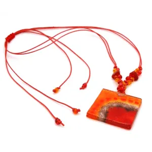 Lava Translucent Square Fused Glass Pendant Necklace Tili Glass