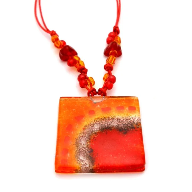 Lava Translucent Square Fused Glass Pendant Necklace Tili Glass