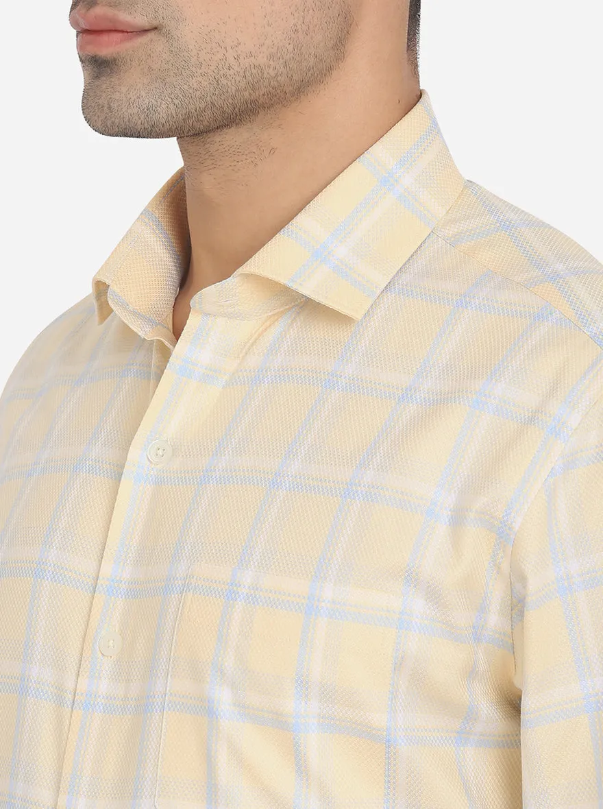 Light Yellow & Blue Checked Slim Fit Formal Shirt | JadeBlue London Edition