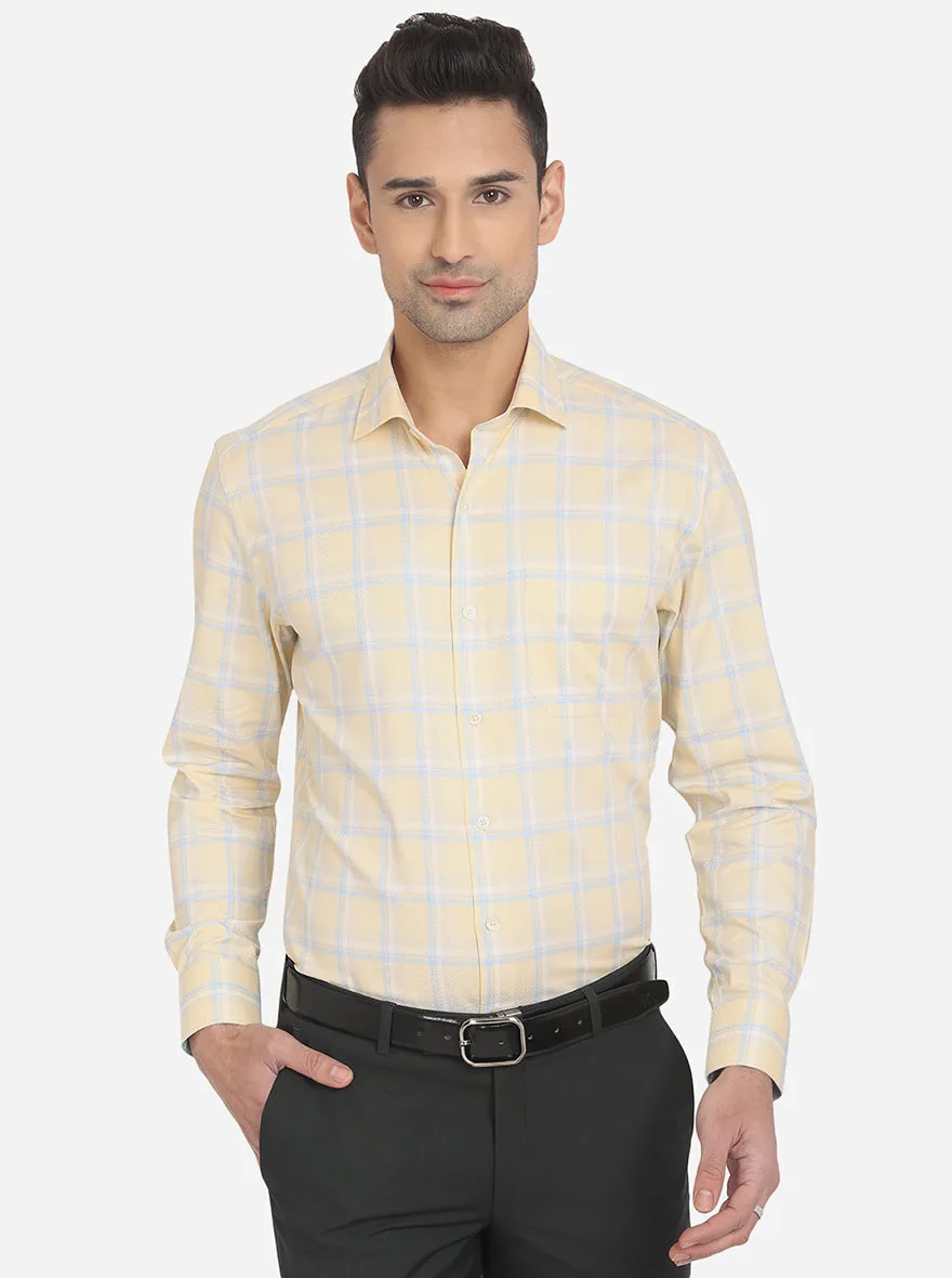 Light Yellow & Blue Checked Slim Fit Formal Shirt | JadeBlue London Edition