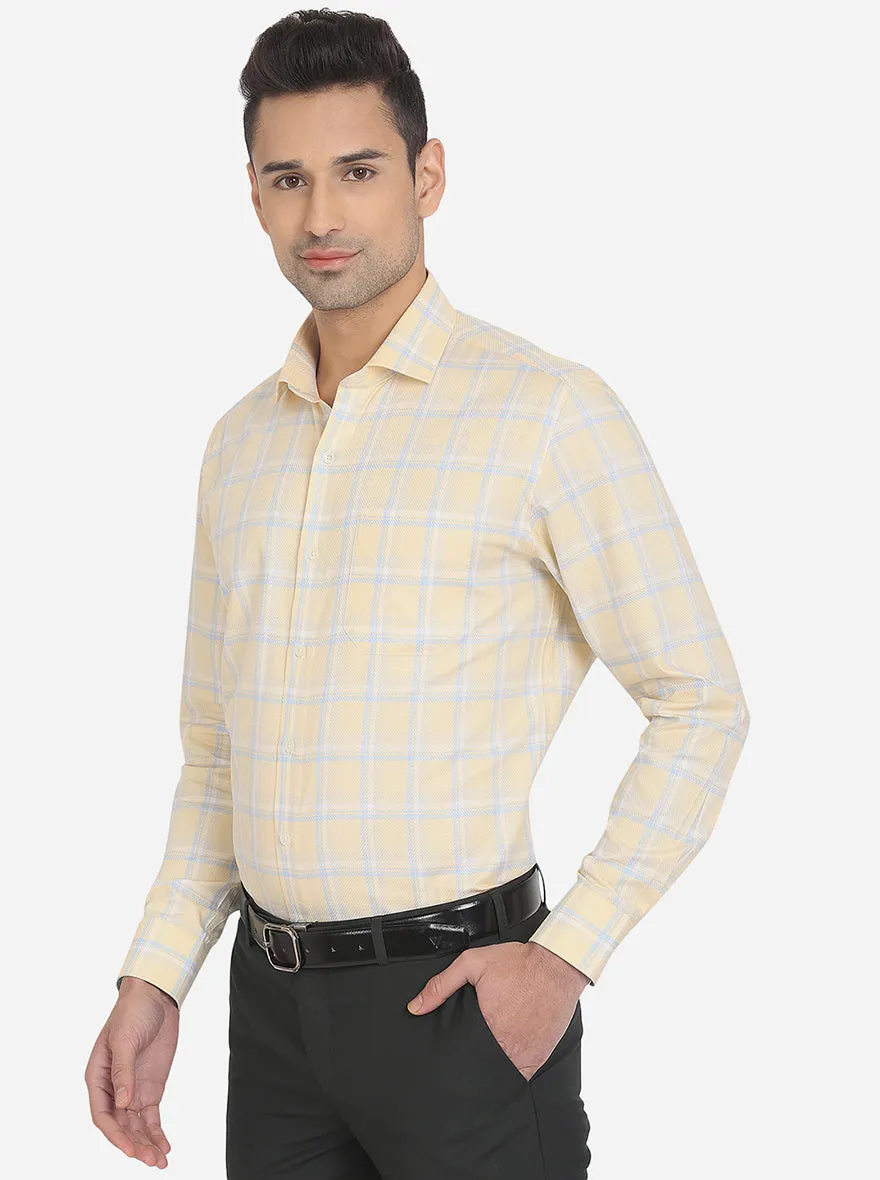 Light Yellow & Blue Checked Slim Fit Formal Shirt | JadeBlue London Edition