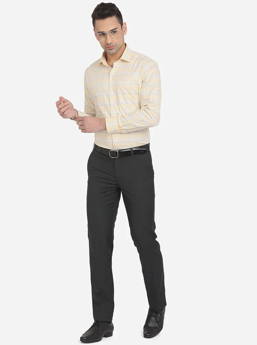 Light Yellow & Blue Checked Slim Fit Formal Shirt | JadeBlue London Edition