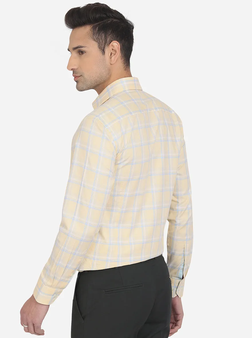 Light Yellow & Blue Checked Slim Fit Formal Shirt | JadeBlue London Edition