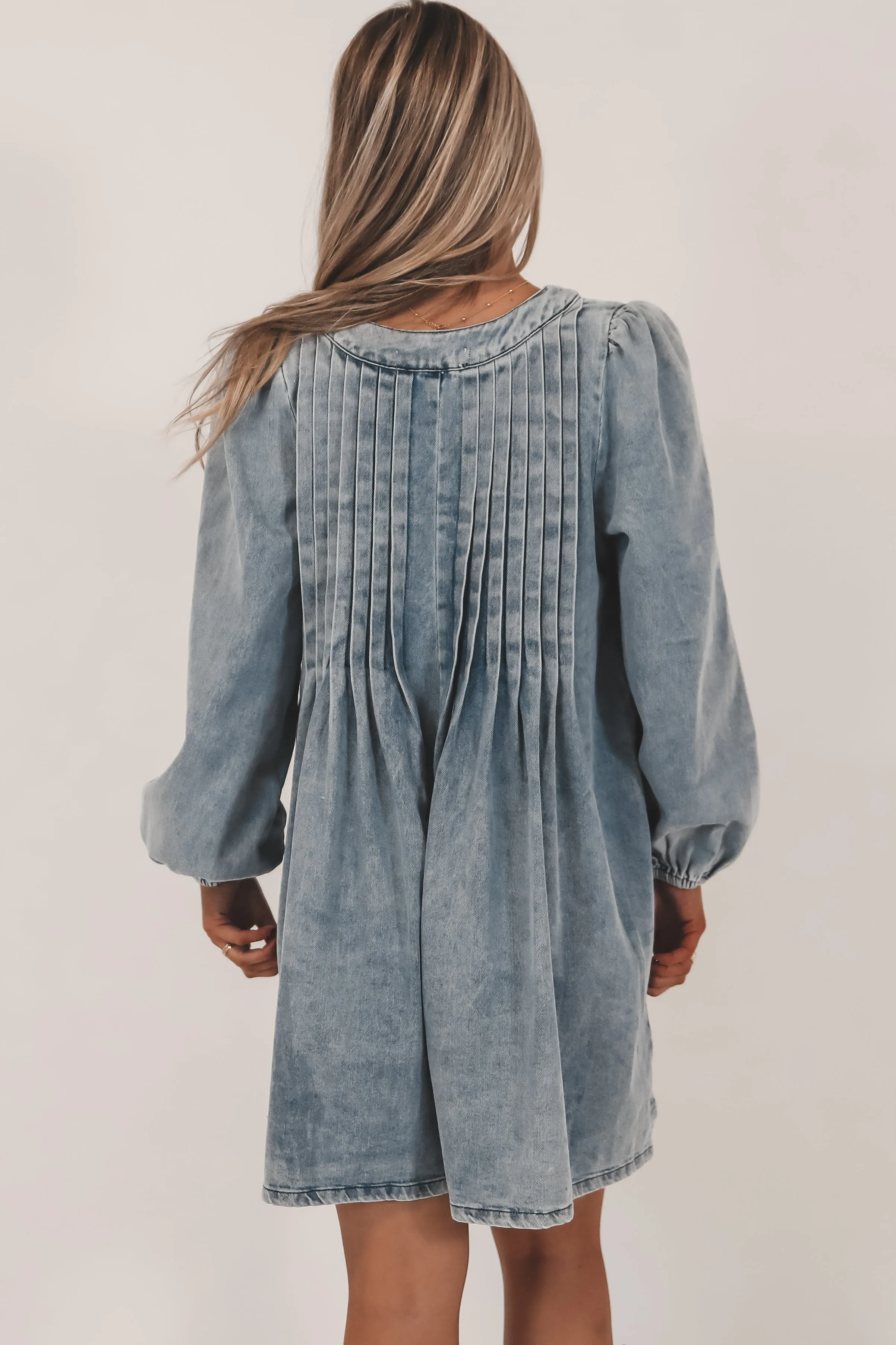 Living For This Look Long Sleeve Denim Romper Dress